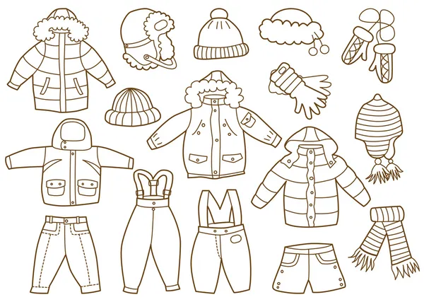 Collection of winter children's clothing — Stock Vector