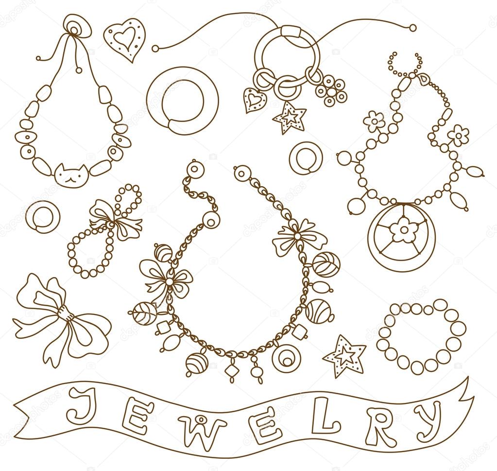 collection of women's jewelry (coloring book)