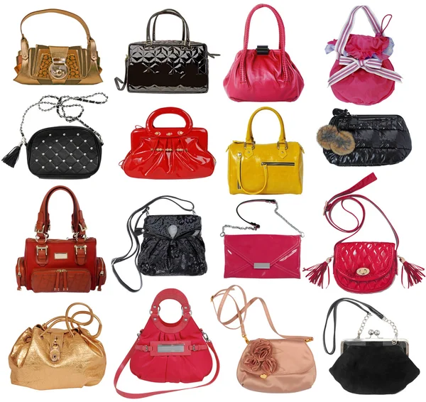Collection of women's handbags isolated on white — Stock Photo, Image