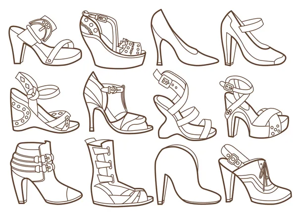 Collezione scarpe moda (libro da colorare ) — Vettoriale Stock