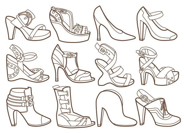 Colección de zapatos de moda (libro para colorear ) — Vector de stock