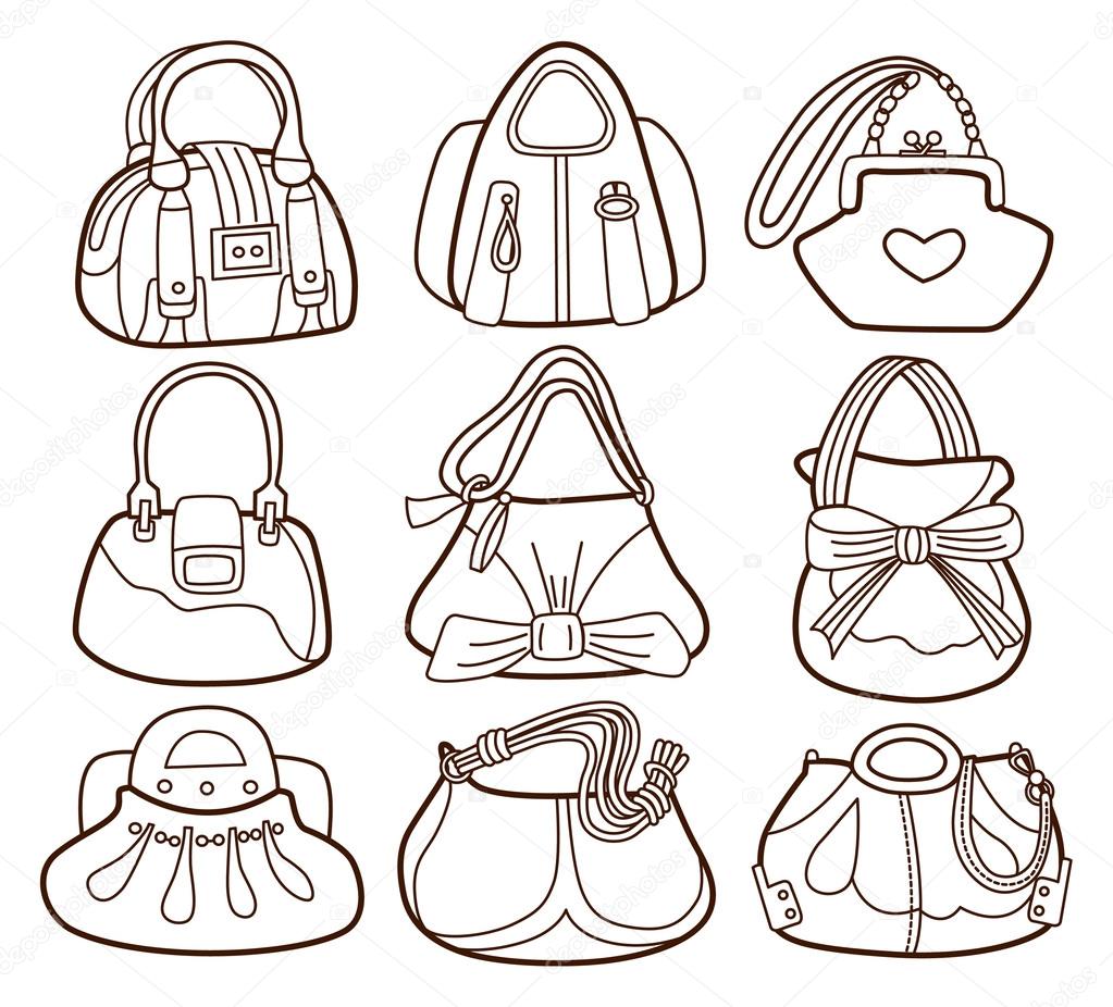 collection of fashionable women's handbags (coloring book)