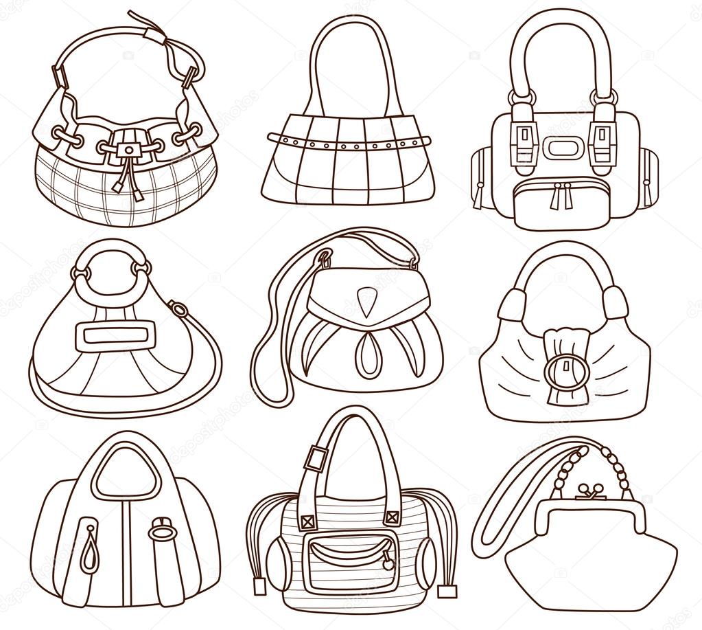 collection of fashionable women's handbags (coloring book)