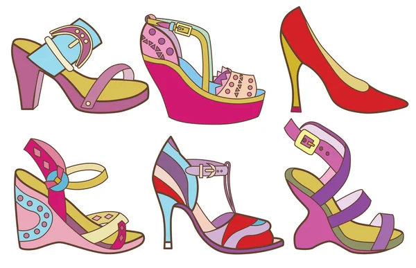 Coleção de sapatos femininos na moda (ilustração vetorial ) — Vetor de Stock