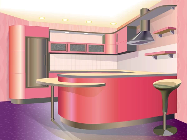 粉红色厨房内饰 （矢量插图) — 图库矢量图片