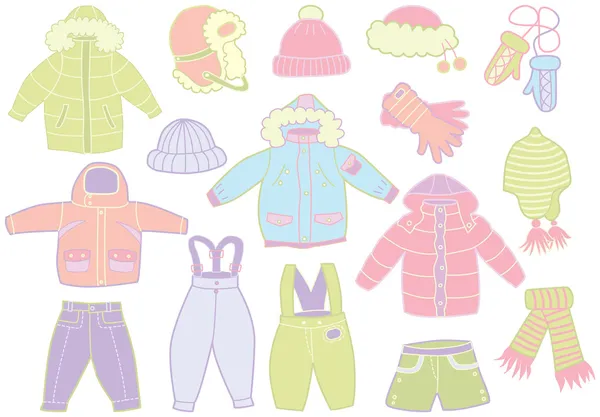 Collection of winter children's clothing — Stock Vector