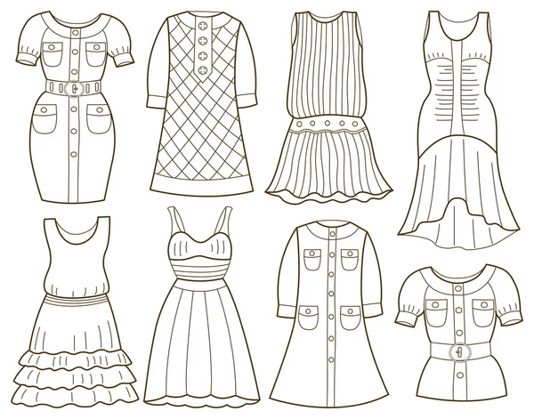 Collectie van modieuze vrouwen jurk (vectorillustratie) — Stockvector