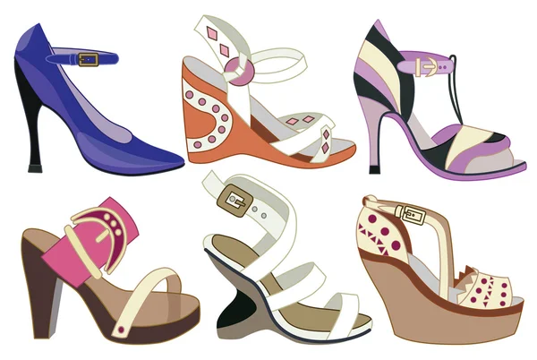 Coleção de sapatos femininos na moda (ilustração vetorial ) — Vetor de Stock