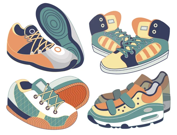 Conjunto de zapatos deportivos (ilustración vectorial ) — Vector de stock