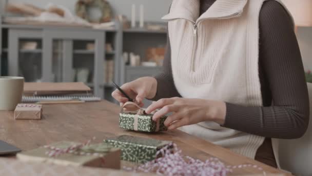 Opsluiting Van Bijgesneden Onherkenbare Vrouw Aan Het Bureau Ambachtelijke Winkel — Stockvideo