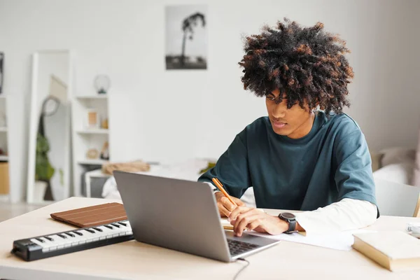 Menino Africano Americano Estudando em Casa — Fotografia de Stock