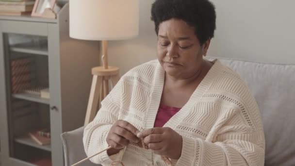 Mittlere Nahaufnahme Einer Älteren Afroamerikanerin Die Tagsüber Auf Der Couch — Stockvideo