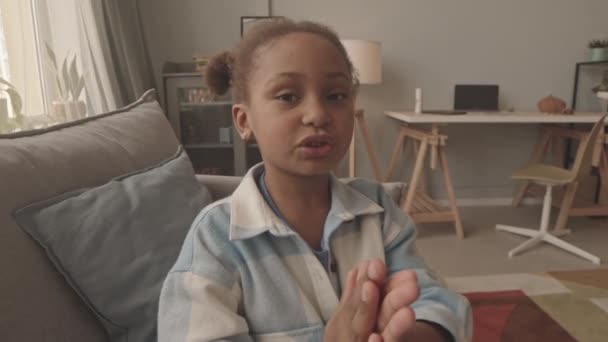 Chest Pov Adorable Five Year Old African American Girl Sitting — Stock Video