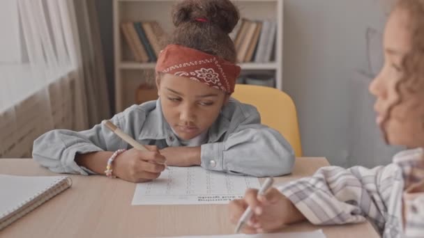 Chest Slow Shot Two Little Mixed Race Girls Doing Maths — Vídeos de Stock