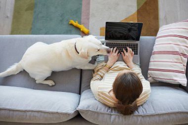 Köpekle Evden Çalışan Genç Kadın