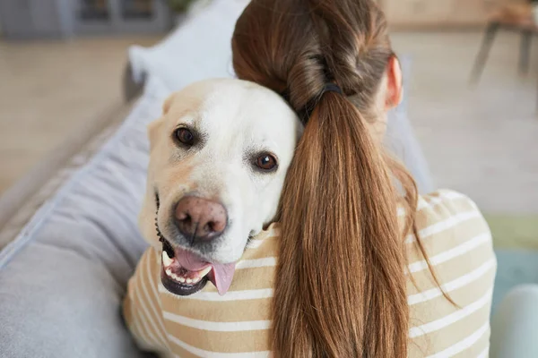 Happy Dog Cuddling with Human — Stock Photo, Image