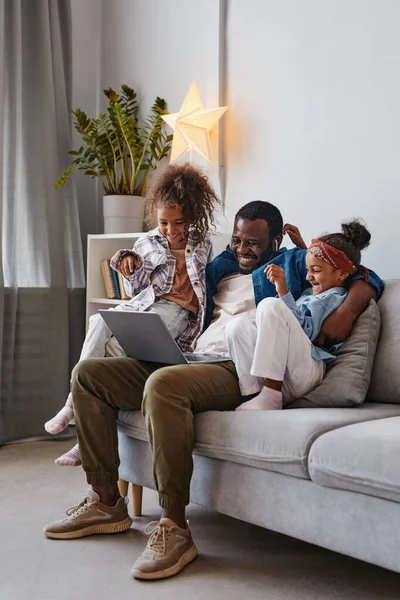 Happy African American Father with Two Girls — Stock Photo, Image