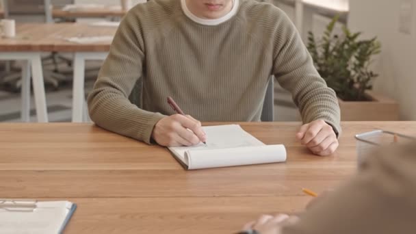 Cropped Slowmo Shot Young Man Signing Employment Contract Modern Office — Stock Video