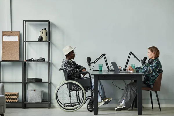 Man with Disability Recording Podcast — Stock Photo, Image