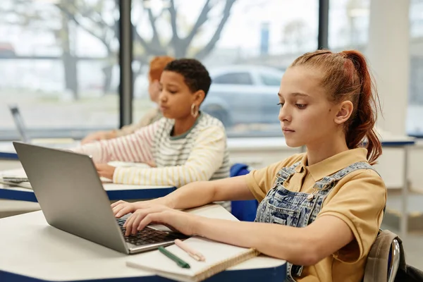 Niños usando computadoras portátiles en clase — Foto de Stock