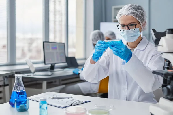 Woman holding experiments in laboratory — Stockfoto