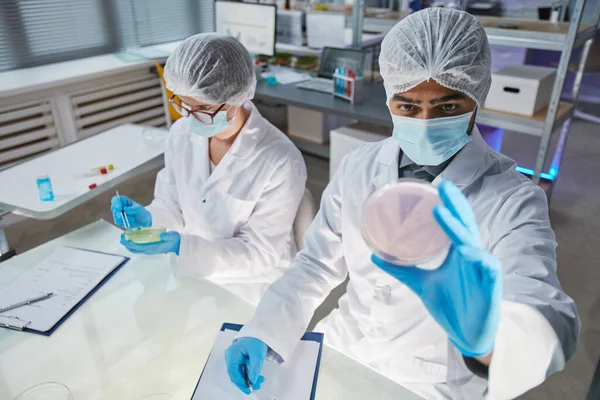 Scientists examining virus in the lab — Stockfoto