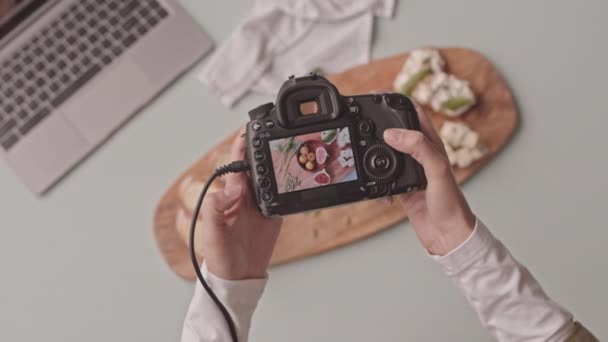 Top View Shot Unrecognizable Female Food Photographer Camera Taking Pictures — Video