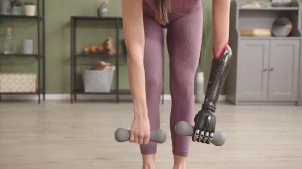 Midsection Slowmo Shot Unrecognizable Female High Tech Prosthetic Arm Lifting — Stock Video