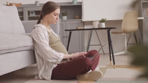 Ostří Pomalý Záběr Mladé Šťastný Běloška Těhotná Žena Pomocí Notebooku — Stock video