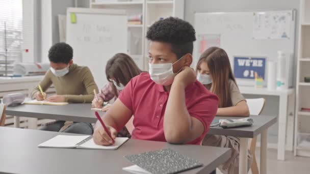 Fen Dersinde Sınıf Arkadaşlarıyla Birlikte Maske Takıp Alan Yaşındaki Çift — Stok video
