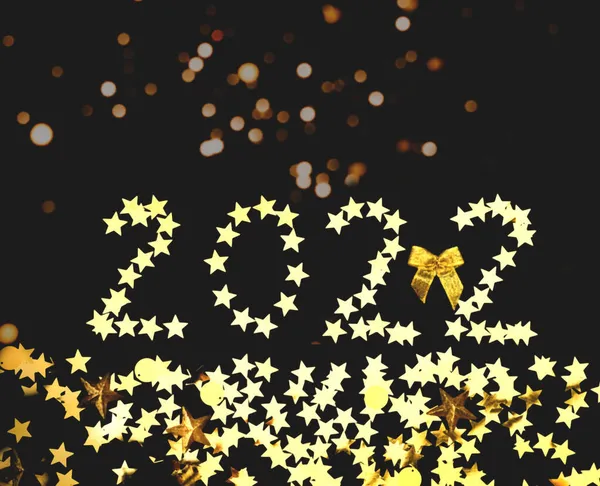 Fundo Escuro Festivo Com Brilhos Dourados Dígitos 2022 Ano Novo — Fotografia de Stock