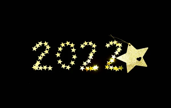 Happy New Year 2022 Festive Dark Background Gold Sparkles Numbers — Stock Photo, Image