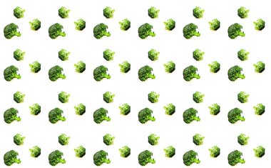 Karnabahar 'ın yaratıcı deseni. Beyaz arka planda düzgün beslenme için gerekli malzemeler. Sağlıklı beslenme kavramı. Paket kağıdı için tasarım