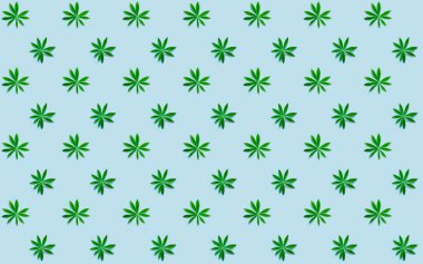 Mavi arkaplanda yeşil yaprak deseni var. Yaz Renkleri Moda 2022, dikkat çekici Paletler. Mevsimsel projeler ve temel tasarımlar için yaratıcı kopya alanı. Yakın plan.