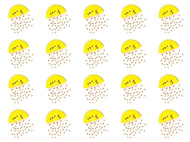 Beyaz arka planda sarı karpuz desenleri var. Yaz Rengi Eğilimleri 2022. Mevsimsel projeler ve temel tasarımlar için yaratıcı kopya alanı. Yakın plan.