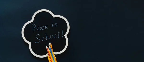 Back School Chalkboard Background School Supplies Dark Background Creative Copy — Stock Fotó