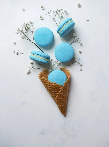 French Blue Macarons Light Background Bold Hues Basis Designs Seasonal — Fotografia de Stock