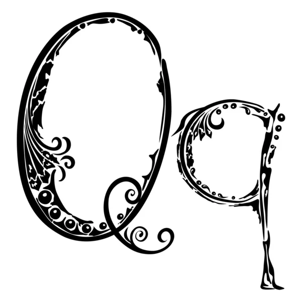 Lettera Q q nello stile del motivo floreale astratto — Vettoriale Stock
