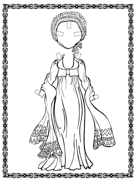 Вихідна вінтажна сукня з піджаком, капелюхом-шутом, хусткою. Історичний костюм. Стиль імперії — стоковий вектор