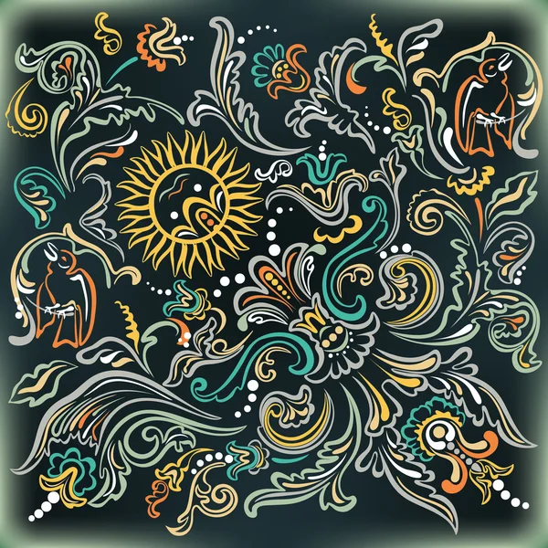 Gece Bahçesi. Tasarım çiçekler, süs çiçek, kuşlar için öğeleri