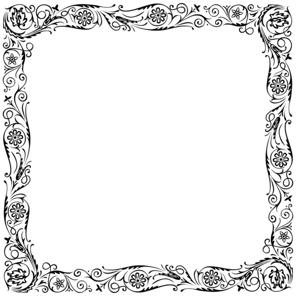 Design frame with swirling floral decorative ornament. Black and white — Stock Vector