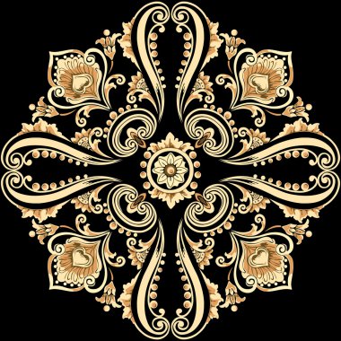 Ornamental floral motif with swirling decorative elements