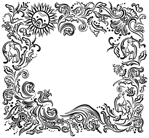 Borde ornamental negro, marco. Jardín de flores — Vector de stock