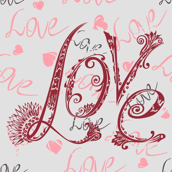 Надпись любовь в стиле абстрактного цветочного узора. Дизайн футболки — стоковый вектор