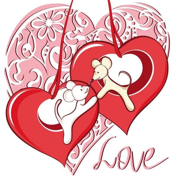 sevimli fareler kartı veya illüstrasyon kalp ile. Sevgililer günü