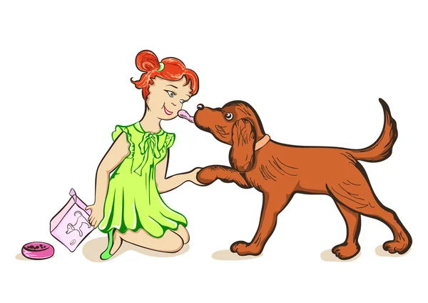 Menina e cão — Vetor de Stock