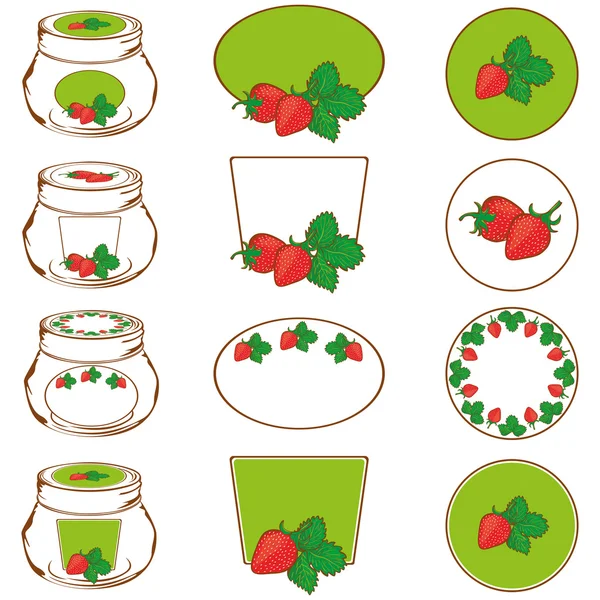 Set etiketten voor strawberry jam — Stockvector