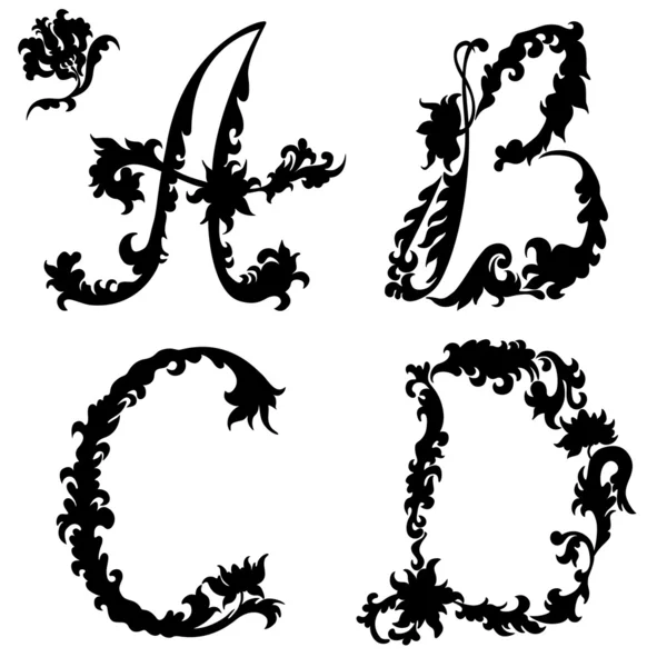 Lettres initiales silhouette A B C D — Image vectorielle