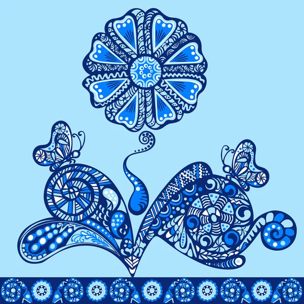 Fancy blommönster blå — Stock vektor