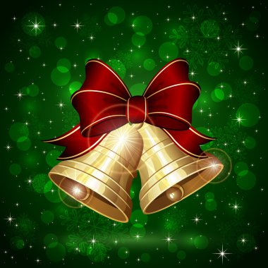 Christmas bells on green background clipart